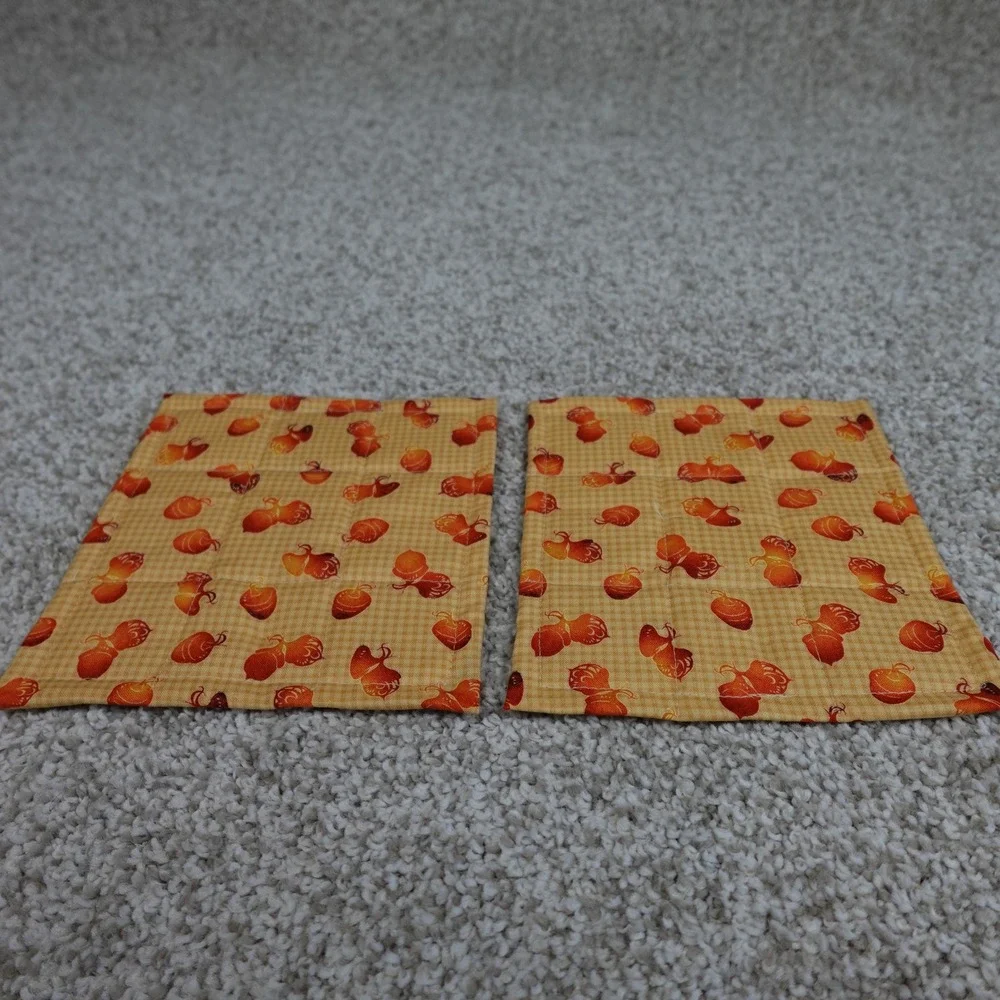 Handmade Quilted Fall Mug Rugs Set of 2 Autumn Leaves Acorn Cotton Coasters